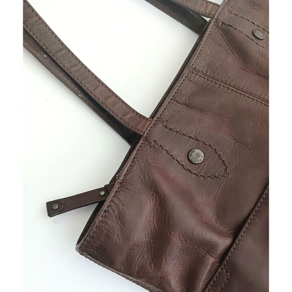 FRYE Melissa Collection Lg Dark Brown Leather Tote Bag Padded Divider Pockets - Picture 3 of 14